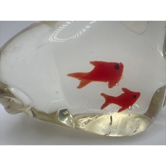 Vtg Murano Glass Kitty Cat Unique Paperweight w Goldfish Belly Hand Blown Sculp - Picture 2 of 4